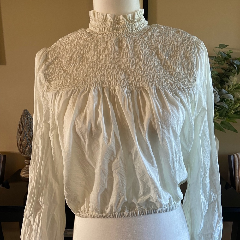 Wild Fable White Cotton Turtleneck Blouse Top L